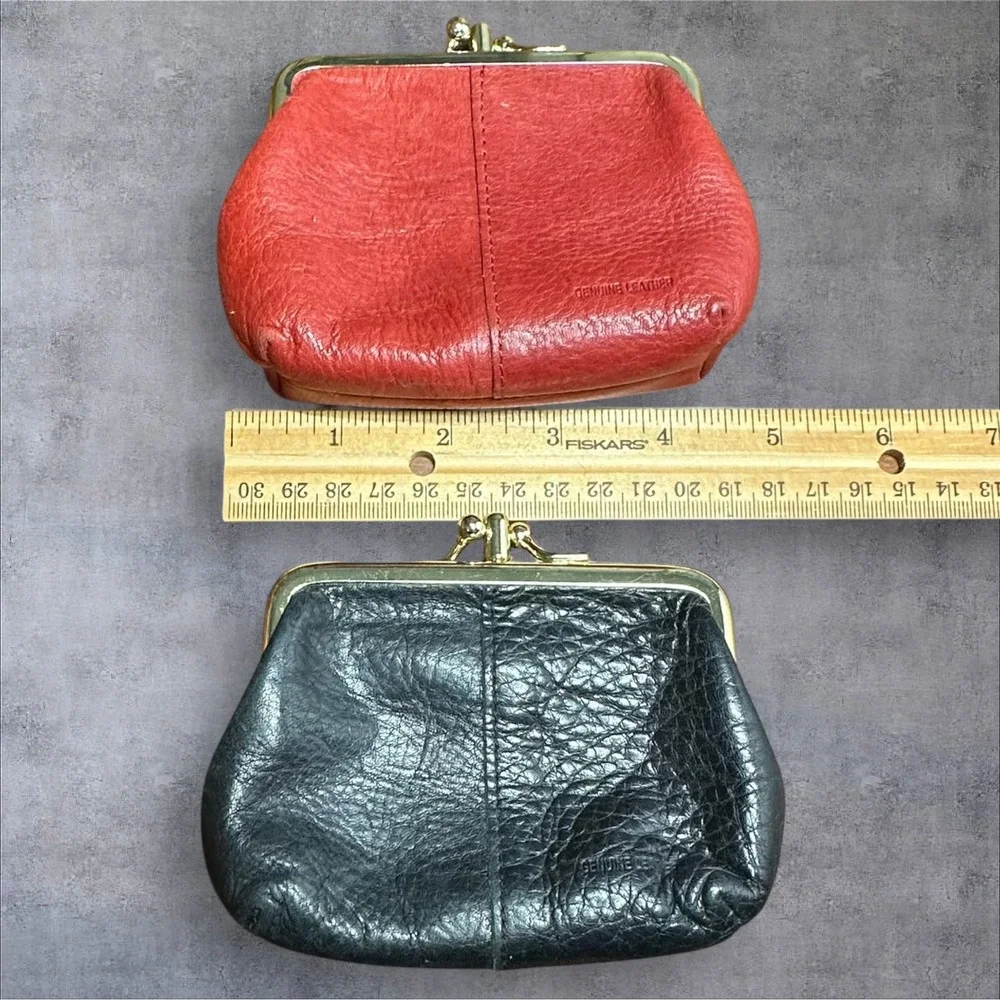 Set of 2 Genuine‎ Leather Coin Purse Small Red & Black Kiss Lock Pouch - Picture 7 of 7